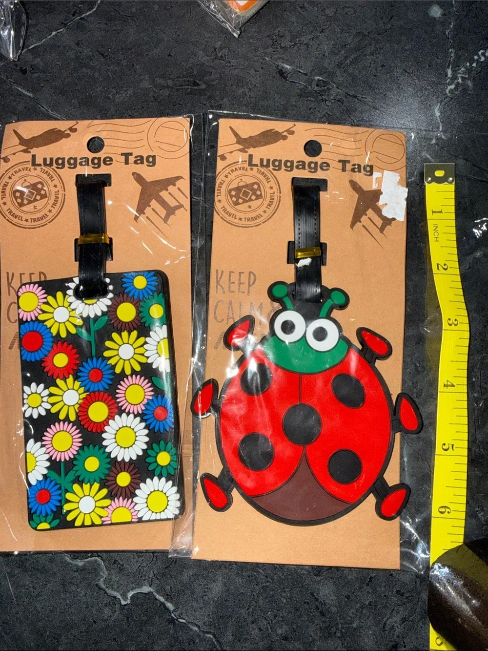 Floral Daisy Luggage Tag - Black with Multicolor Daisies